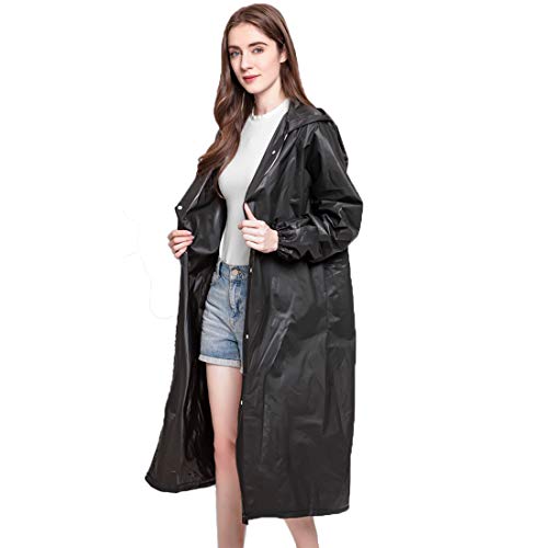 INMAKER EVA Rain Coat for Adults, 10 Pcs Emergency Rain Ponchos with Hoods Black
