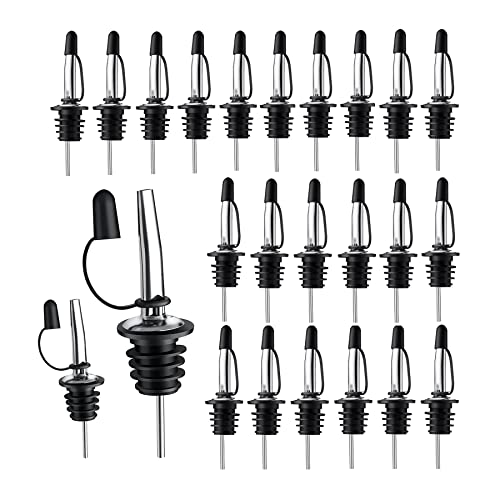 Image of Pafusen 24 Pack Stainless Steel Speed Pourers Spouts with Tapered, Liquor Pourers with Rubber Cap, Hygienic, Dishwasher Safe, Fits most Classic Bottle's Lip up to 3 /4 inch