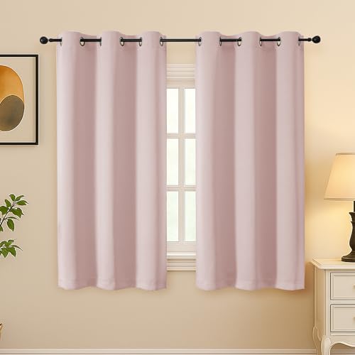 Image of Simplebrand Blush Curtains for Bedroom 54 Inch Length 2 Panels Set, Room Darkening Thermal Insulated Energy Saving Curtains for Nursery, Grommet Solid Soft Window Treatment Drapes, W40 x L54