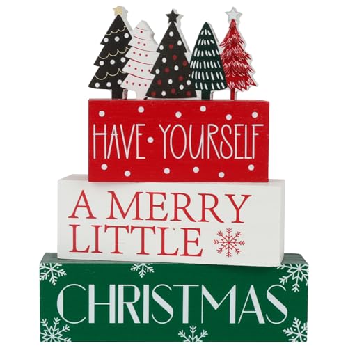 4 Pcs Christmas Table Decor Christmas Tree Wooden Table Decorations Winter Tiered Tray Decor Centerpieces Rustic Decorative Tree Block Signs Gift Xmas Sign for Home kitchen Shelf