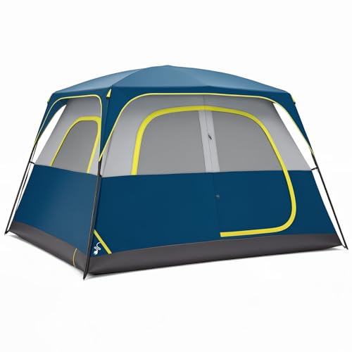 OLIXIS 6 Person Camping Tent, 81in Tall Waterproof Windproof Tent with Double Layer, Large Mesh Windows & Carry Bag, Quick Setup for Family Outdoor, Backpacking, Hiking, Navy Blue