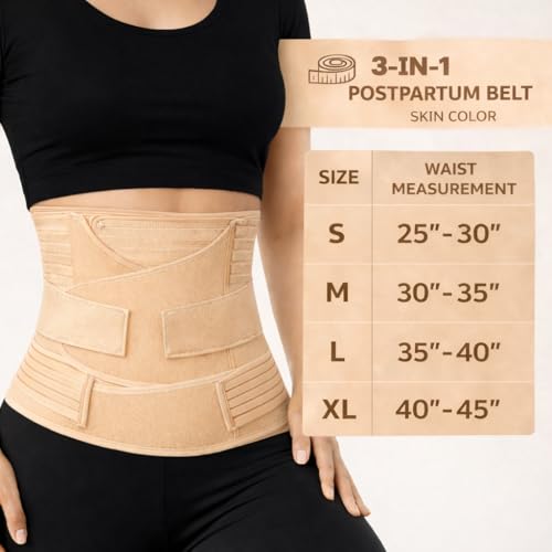 Image of 3-in-1 Postpartum Belt for Women - Post Pregnancy Belly Binder, Waist & Pelvic Support - C Section Recovery, Tummy Tightening, Back Pain Relief - Adjustable Fit - (Skin-XL)