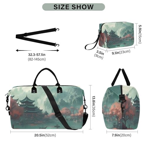 Large Travel Duffel Bag, Building Chinese Style Sports Tote Gym Bag, Shoulder Weekender Overnight Bag for Women Men, Carry On Luggage with Toiletry Bags3