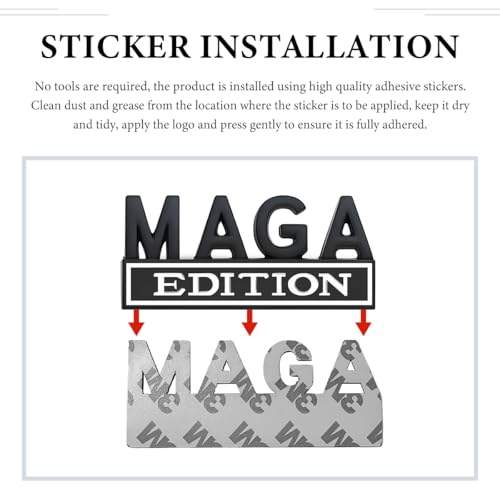 Image of MAGA Edition Car Emblem, 3D Raised Full Metal Badge Decal MAGA Personality Labels, Strong Adhesive Exterior Auto Body Decoration Embossed Sticker for Car Truck SUV (Black & White)