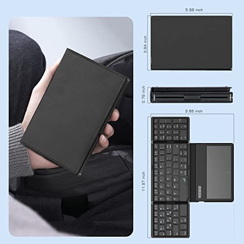 Zenrich Foldable Bluetooth Keyboard, Wireless Tri-Folding Portable Keyboard With Touchpad And Numberpad (Sync Up To 3 Devices), Full Size Ultra Slim Travel Keyboard For Windows Ios Android Mac, Black #TOP6