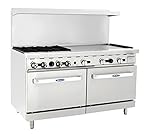 Atosa CookRite AGR-4B36GR-NG 60' Combination Gas Range with 36' Right-Sided Griddle Top, 4 Burners and 2 Full-Sized Oven for Diner | 60'W x 31'D x 57 3/8'H, Stainless Steel, 257,00 BTU, Natural Gas