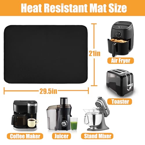 Amerbro Heat Resistant Mat for Air Fryer, 21 x 29.5in Heat Resistant Mat for Countertop, Fireproof Silicone Countertop Protector Appliance Slider for Air Fryer, Coffee Maker, Toaster, Oven (Black)