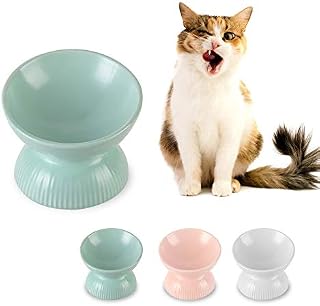 Raised Cat Food Bowls Ceramic - Tilted Elevated Cat Bowls Anti Vomiting - 4.9 in Small Cat Bowl for Dry Wet Food - Stress Free Shallow Cat Feeding Bowls For Whisker Fatigue - Dishwasher Safe - 4oz