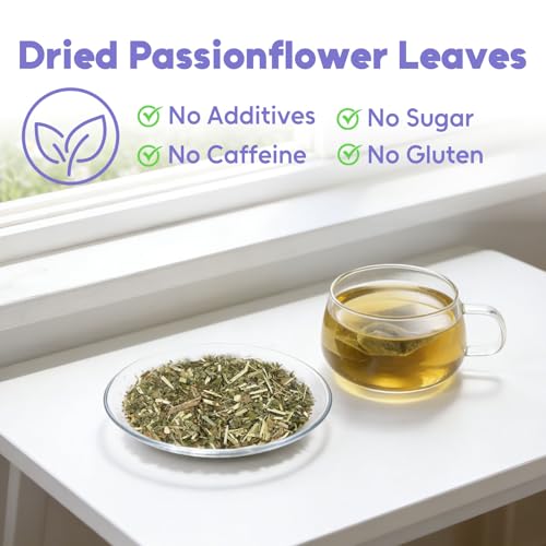 Image of Olvvla - Passion Flower Tea Bags - 100 Count - Premium Passionflower Leaves | Edible dried passionflower herb leaves, Non-GMO and caffeine-free, soft floral aroma, sleep-friendly soothing infusions