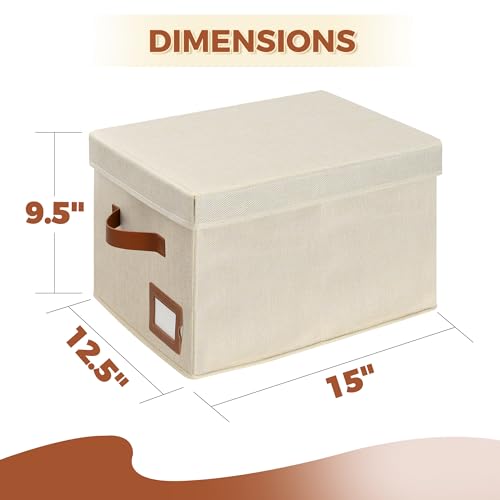 Storage Standard 2-Pack File Organizer Box with Lid - Collapsible Hanging Linen Document Organizer Portable File Boxes, Lightweight & Portable Filing Box Crates with Handles & Extras, Ivory by Storage Standard - Image 3