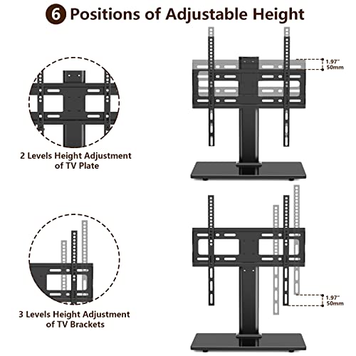 Tavr Universal Swivel Tv Stand Base Tabletop Tv Stand For 27 32 42 43 47 50 55 Inch Lcd Led Flat Screen Tv-Height Adjustable Tv Mount Stand With Tempered Glass Base,Hold Up To 88Lbs,Max Vesa 400X400Mm #TOP5