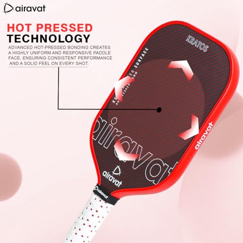 Image of Airavat Kratos 7413 Pickleball Paddle Features a Kevlar Surface, hot-Pressed tech, Shock-Absorbing core, Ergonomic Grip, and pro-Level USAPA Standard. Built for All climates and Peak Performance.