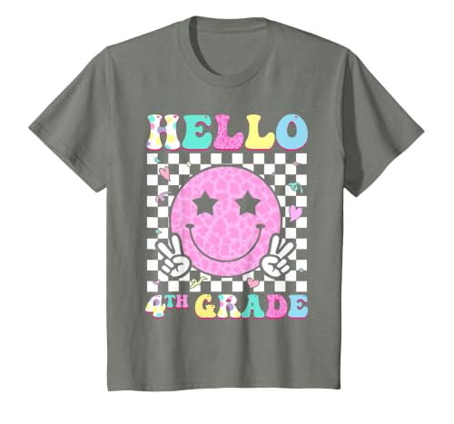 Hello 4th Grade Groovy Back to School Fourth Grade Girls Kid T-Shirt, Youth, Olive Heather, 2T