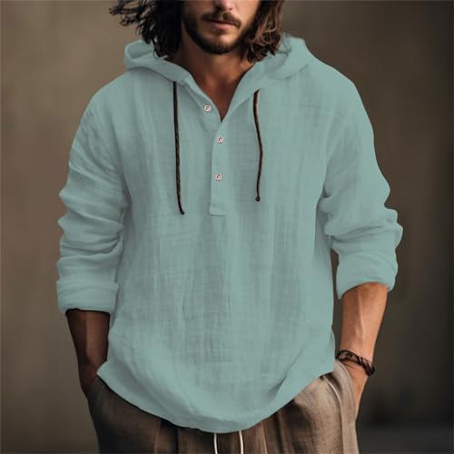 Linen Shirts for Men Lightweight Button Up Long Sleeve Shirts with Hood Regular Fit Cotton Beach Shirt2
