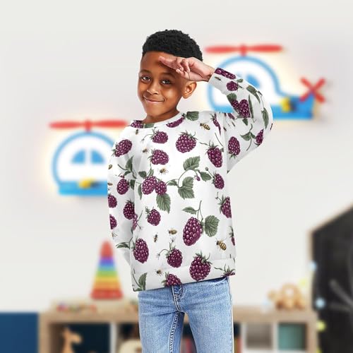 JUNZAN Fresh Boysenberry Fruit White Little Boys Sweatshirts Hoodies Fleece Sweatshirt With Hoodie Camping 4T4