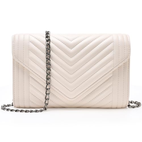 Bolsa tiracolo de couro pequena para mulheres, bolsa de mão transversal, bolsa de ombro com alça de corrente, bolsas acolchoadas, Off-white, Small, Bolsa acolchoada