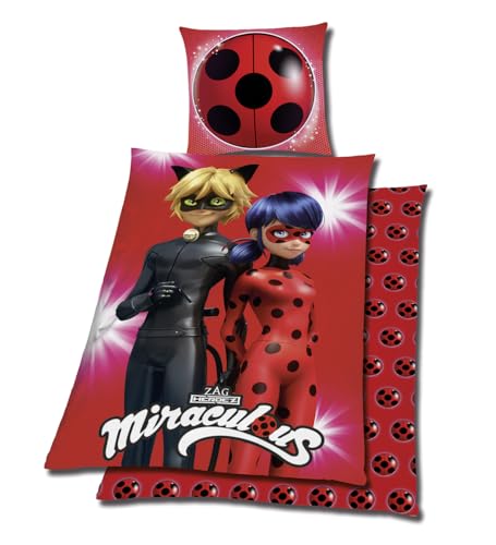 Tex idea Bettwäsche Glatt Miraculous Ladybug Cat Noir Tikki Plugg 135 x 200 Geschenk Neu Wow - All-In-One-Outlet-24 -