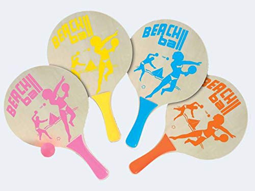 Preisvergleich Produktbild Beachballset Holz 25 / 40cm natur / Motiv, Ball,Netz