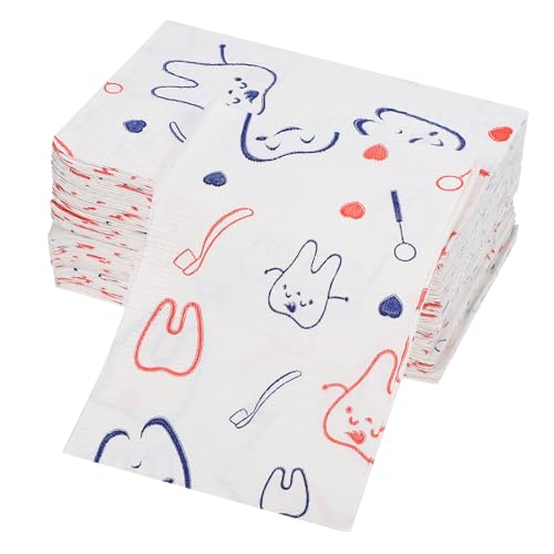 ERINGOGO - ERINGOGO Lot De 80 Bavoirs Dentaires Jetables Rouges 33x45 Cm, Double Couche Papier Et Film, Protection Large Pour Patients En Cabinet, Motifs Dents Mignons, Usage Professionnel