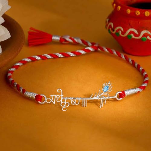 Image of Clara 925 Sterling Silver Rakhi with Roli Chawal for Bhai | Gift for Brother on Rakshabandhan | Men & Boy Bracelet
