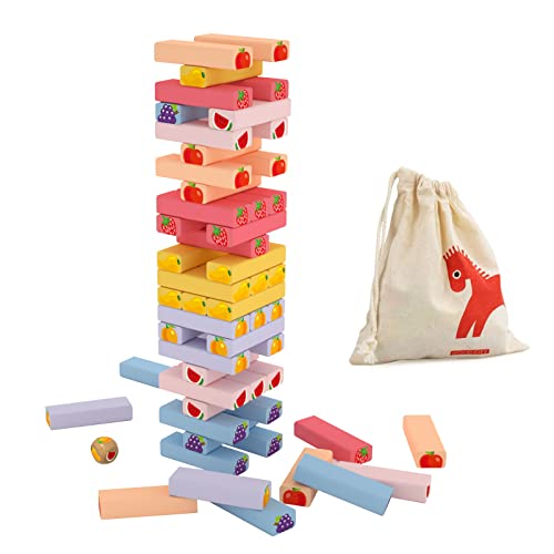 Gentle Monster Wooden Stacking Board Games, 54 Pcs Fruit Colored Tower Building Blocks Games For Kids, Wood Balancing Blocks Montessori Toy Gift For Boys Girls #TOP27