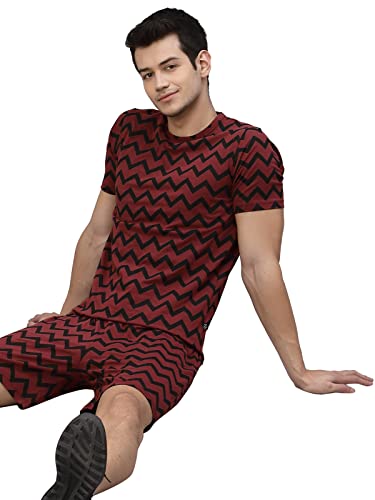 Image of RIGO Men's Printed Slim Fit T-Shirt (SET04221006 Maroon