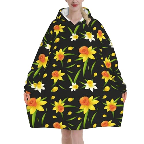 Sweat à capuche couverture en flanelle motif jonquilles pour adulte