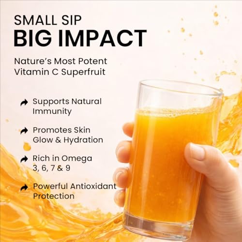 Image of Growfitz Himalayan Sea Buckthorn Pulp Concentrate 500 ML | Cold-Pressed | Makes 80 Glass, Natural Vitamin C, Omega 3 6 7 9, Antioxidants | Immunity, Skin Glow & Gut Health Support | Seabuckthorn Juice