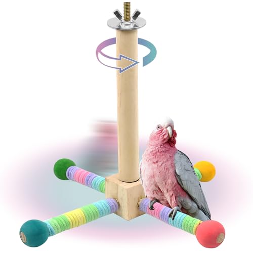 Image of Upgraded Parrot Perch Toy,Rotating Bird Perch Stand with Chew Ball Toy for Small&Medium Birds,Bird Cage Accessories for Parakeets Cockatiels Lovebirds Conures Finches Budgies (Rainbow Colors)