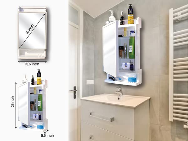 BRANCO-Rich-Look-Bathroom-Organizer-Bathroom-Mirror-Bathroom-Cabinet-With-Mirror-Plastic-Corner-Cabinet-with-Mirror-Standing-Mirror-With-Storage-Washroom-Mirrors-White BRANCO Rich Look Bathroom Organizer | Bathroom Mirror | Bathroom Cabinet With Mirror | Plastic Corner Cabinet with Mirror | Standing Mirror With Storage | Washroom Mirrors | (White)