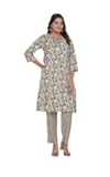Women's Cotton Floral Print Kurta Pant Set, Knee Length 3/4 Sleeve, Ethnic Indian Casual Wear