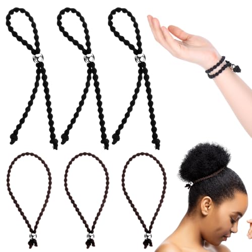 JIYIN 6 Pcs Adjustable Hair Ties for Thick Hair, Afro Puff Ponytail Holder Silk Soft Puff Cuff Natural Hair Ties No-Slip Design Loc Accessories for Black Women Girls Braided Kinky Curly Pineapples