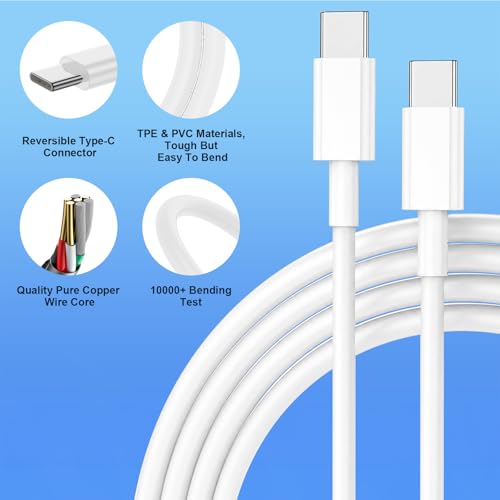 Image of Dual Port Type-C Fast Charger 60W(in total) for iPhone 17 Pro Max, 6 /6 /10 /10FT PD3.0 USBC Fast Charging Cable /Cord for iPhone 17 /16 /15 Pro /Plus, iPad, Samsung Galaxy S26 S25 S24 S23 S22, Android Phone