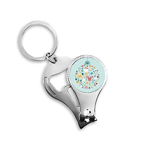 Porte-clés en métal rond Père Noël et élan, une pince à ongles robuste aux finitions soignées