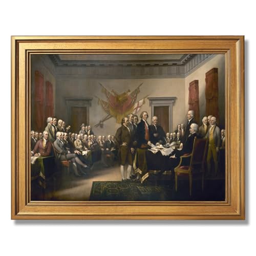 Gold Framed Signing of the United States Constitution by Howard Chandler Christy Canvas Wall Art Oil Paintings Reproduction Poster Print American History Artwork for Home Office Decor 12x16inch