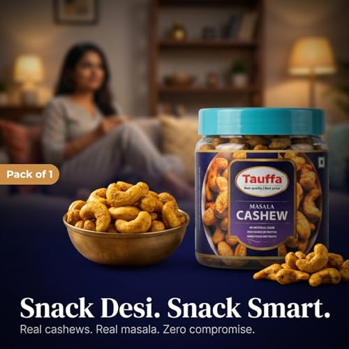 Image of Tauffa Masala Cashews 250g | Roasted Whole Kaju with Desi Masala | Crunchy Spicy Kaaju Nuts | Ready-to-Eat | No Added Oil or Colours