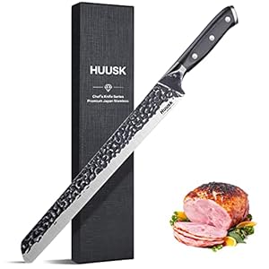 Huusk Japan 11.5 Inch Hand Forged Slicing Knife for Meats, Ribs, Roasts – Brisket Carving Knife for BBQ and Christmas Gifts