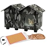 Kilodor Heated Outdoor Cat House, Insulated Elevated Cat House Weatherproof for Outside, Cat Shelter with Heated Pad for Outdoor/Indoor Cat in Winter (Green, Large)