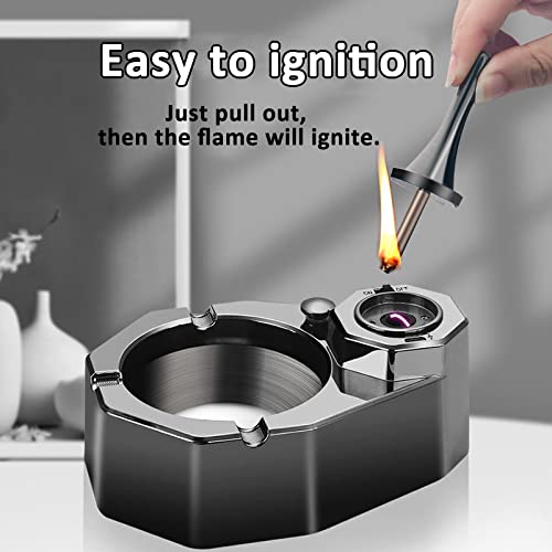 Cigarette Ashtray Ash Holder with Permanent Forever Match Refillable Lighter Stainless Steel Ash Tray,Great Gift for Men, Birthday, Christmas, No Oil