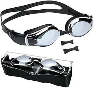 aegend Swim Goggles, Flat Lens Swimming Goggles with 3 Adjustable Nose Pieces, No