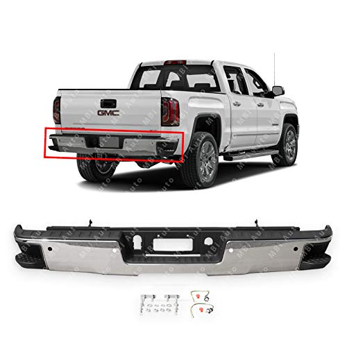 MBI AUTO - Chrome Steel, Rear Step Bumper Assembly for 2014-2018 Chevy Silverado & GMC Sierra 1500 Series W/Park Assist Holes, GM1103175