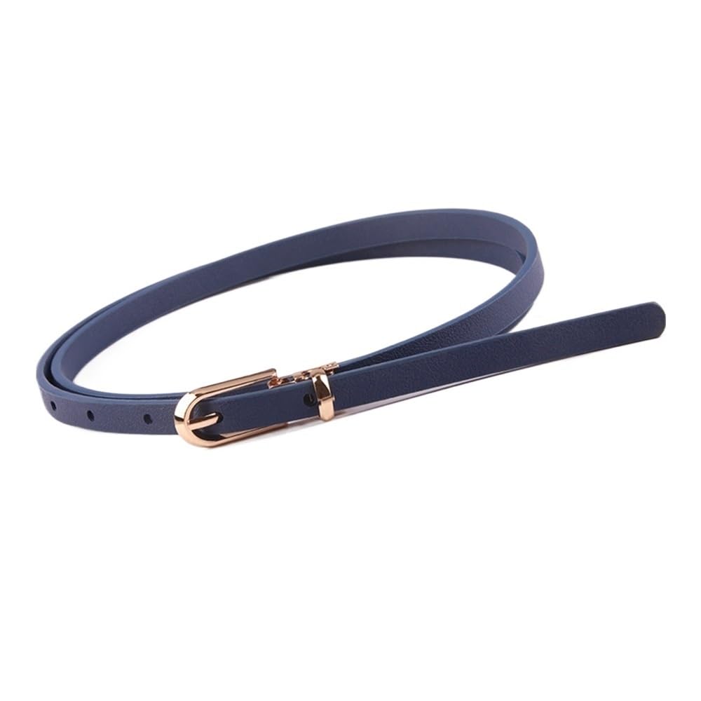 Women Faux Leather Belts Candy Color Thin Skinny Waistband Adjustable Belt Women Dress Strap Alloy Pin Buckle Decorative Strap(BLUE)