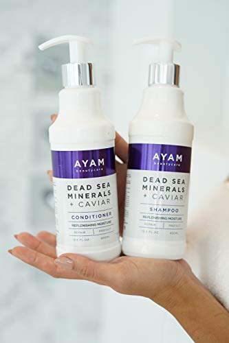 Ayam Beautycare Dead Sea Minerals + Caviar Shampoo & Conditioner Set, Anti-Aging Replenishing Moisture For Dry And Damaged Hair 13.5 Fl Oz Ea (Set Of 2). #TOP3