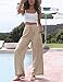 Faleave Women's Cotton Linen Summer Palazzo Pants Flowy Wide Leg Beach Trousers with Pockets(Khaki-S)
