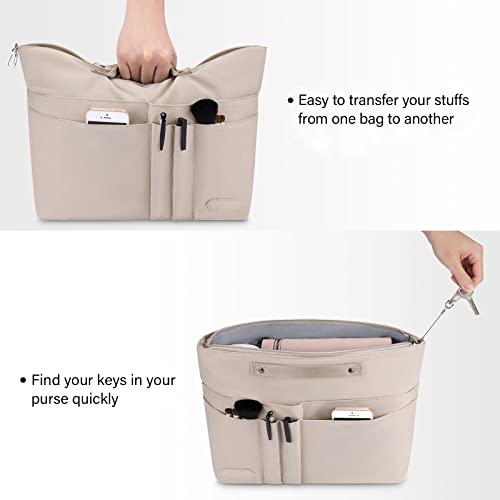 Hyfanstr Purse Organizer Insert For Handbags,Tote Bag Organizer Insert Zipper Bag For Women, Handbag Organizer Inside Liner With 15 Pockets, Beige L #TOP3