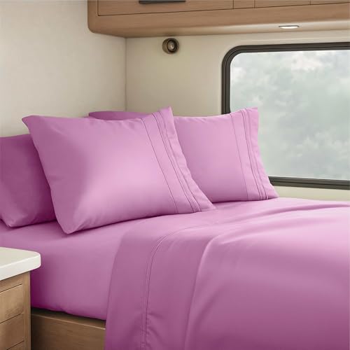 Nestl Light Pink Short Queen Sheets for RV, Hotel Luxury RV Queen Sheets Set, 4 Piece Fitted Bed Sheet Set and Pillowcases, Super Soft, Wrinkle-Free, and Breathable Camper Bedding