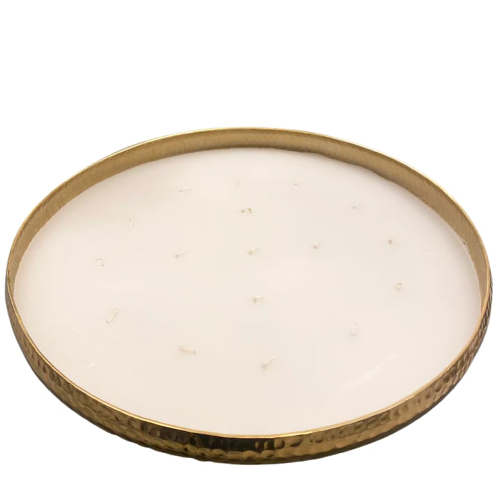 Marco Paul Xtra große Duftkerzenschale, goldfarben, 17 Dochte, Vanille, Kerze, gehämmerter Ton, Heimdekoration, Raumduft, luxuriöses Sojawachs, Herbstdekoration, 40 cm, Tafelaufsatz für den Esstisch