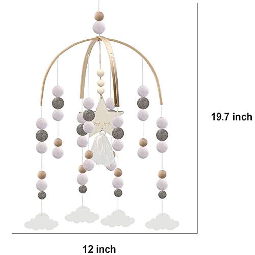 Mobiles For Crib,Wooden Beads Baby Crib Mobiles,Handmade Nursery Mobiles,Wall Hanging Decor Baby Crib Mobile For Ceiling Mobile Fiber Wall Art（Gray-Clouds） #TOP2
