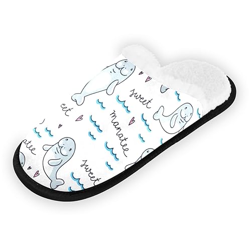 Cute Cartoon Manatee Slippers Memory Foam Non-Slip Indoor House Slippers Bedroom Hotel Home Shoes for Women Men