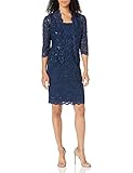 Alex Evenings Women's T-Length All Over Lace Dress with Jacket Set, Navy, 10